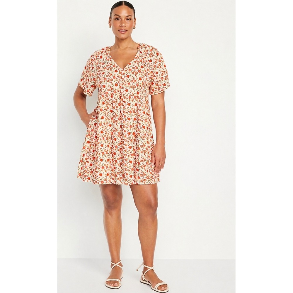 Euro Summer Floral Fruit Print Raspberry Dress Cottagecore Old Navy Vaca Size XL
